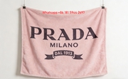 Prada Blush Pink Prada 1913 Ribbon Emblem Printed Flannel Throw Blanket IMG_2756